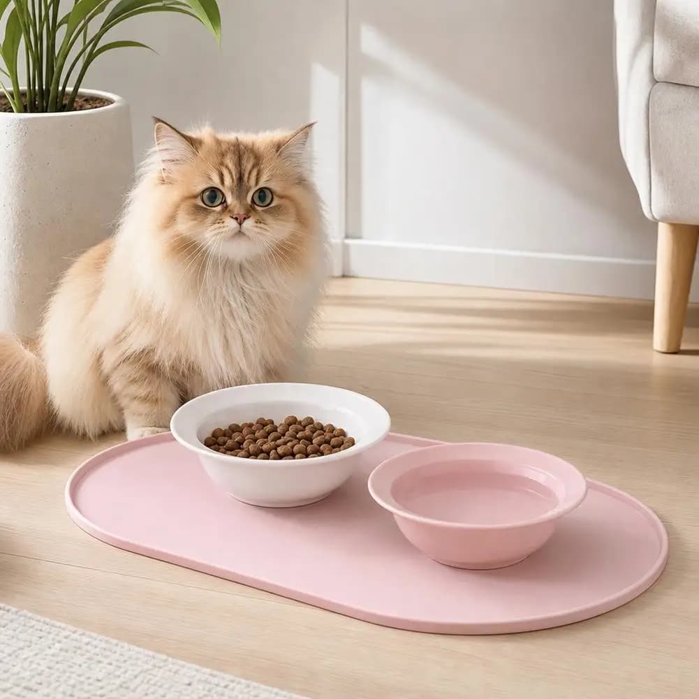 Oval Silicone Pet Feeding Mat Waterproof Non Slip Dog Cat Bowl Mat Raised Edge Food Water Feeding Pad Easy Clean Placemat