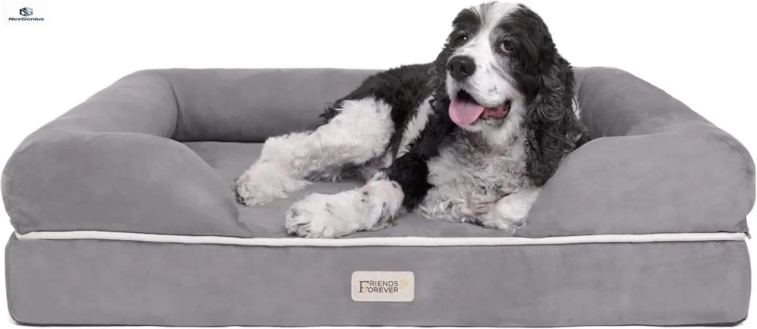 Materasso Ortopedico in Memory Foam per Cani, Divano Calmante con Cuscino da Parete, Rivestimento Resistente all'Acqua, Fodera Lavabile, Base Antiscivolo, Grande, Grigio