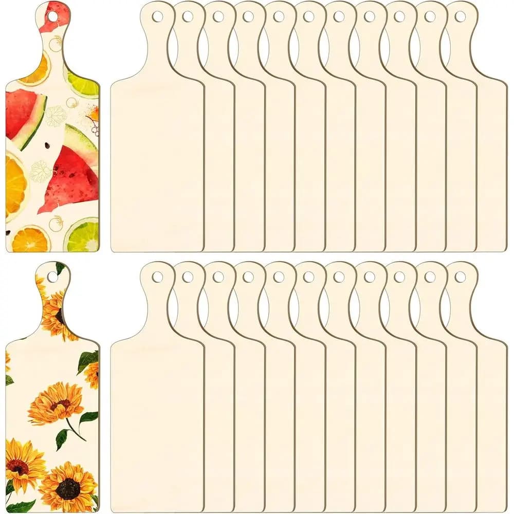 Mini Wooden Cutting Board with Handle, Unfinished Small Cheese Serving Board for Kitchen & Craft Use