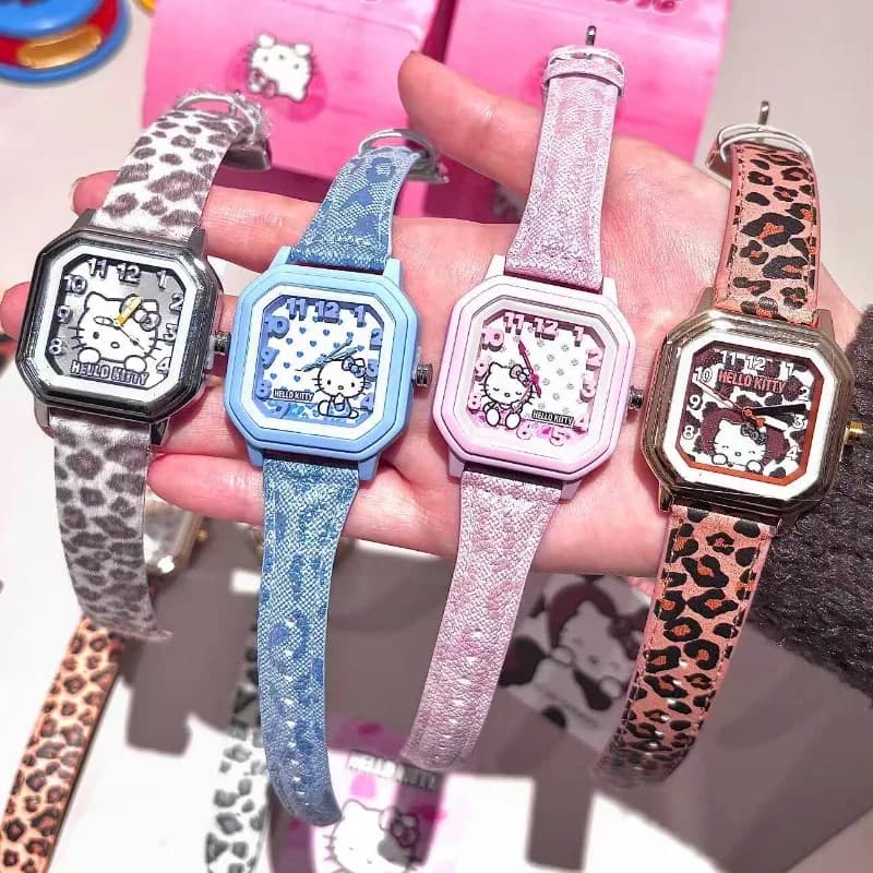 Figure Anime Sanrio Hello Kitty, Orologio Leopardato Sweetheart, Orologio Elettronico Cartoon KT Cat, Giocattoli Blind Box, Decorazioni, Regali per Ragazze