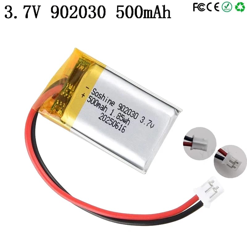 Batteria al Litio Polimero Ricaricabile 3.7V 500mAh 902030 per Giocattoli, Luci LED, Altoparlanti Bluetooth, Orologi, Selfie Stick