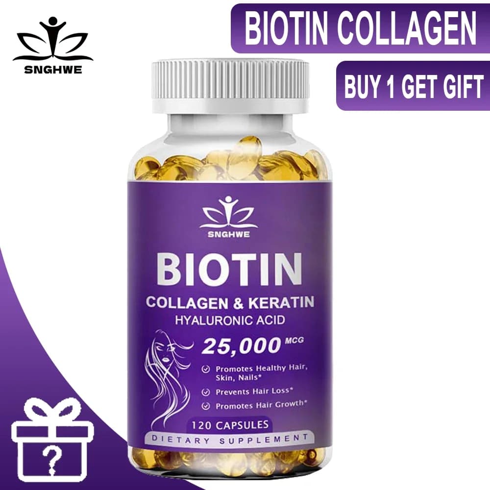 Powerful Biotin Capsules - With Hyaluronic Acid, Collagen & Keratin-for Hair, Skin, Nail Health | Non-GMO | Vitamins & Minerals