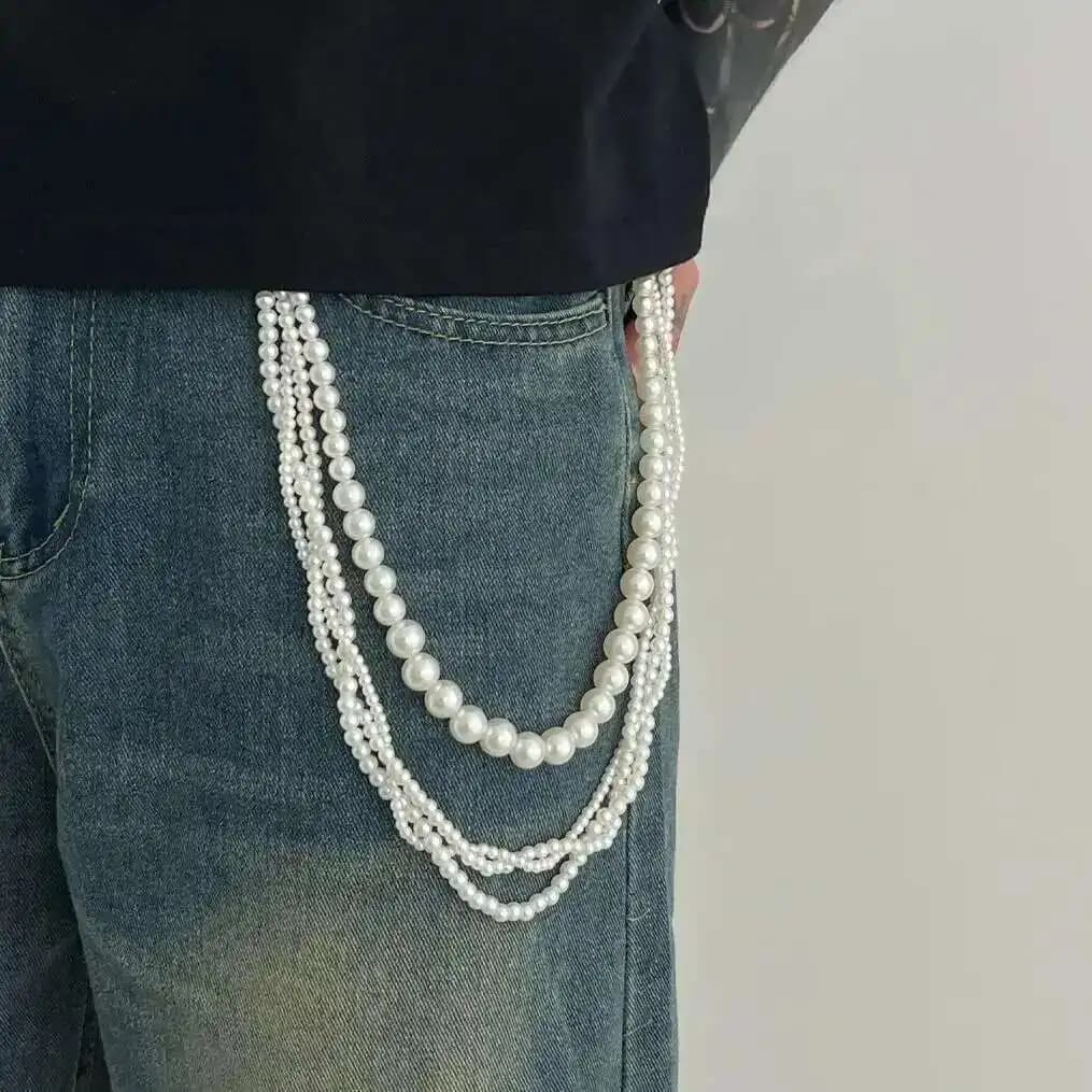 Lacteo Goth Multi Strato Imitazione Perla Catena in Vita Uomo Donna Lusso HipHop Perline Jeans Cintura Catena Banchetto Accessori Gioielli