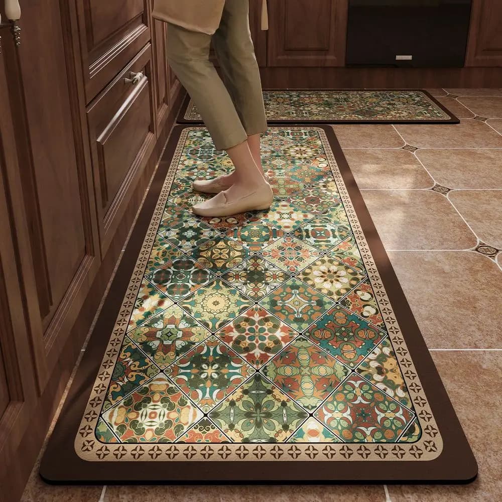 Tappeto in velluto cristallo VIKAMA, piastrelle in ceramica in stile americano per cucina, lavanderia, sala da pranzo, tappetino facile da pulire, decorazione per la casa