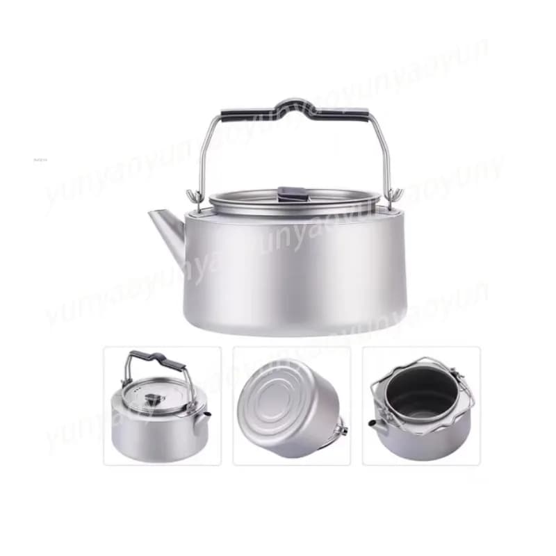 Set di Pentole e Padelle in Titanio Puro per Esterni - Set Completo da Campeggio con Bollitore e Padella Portatile