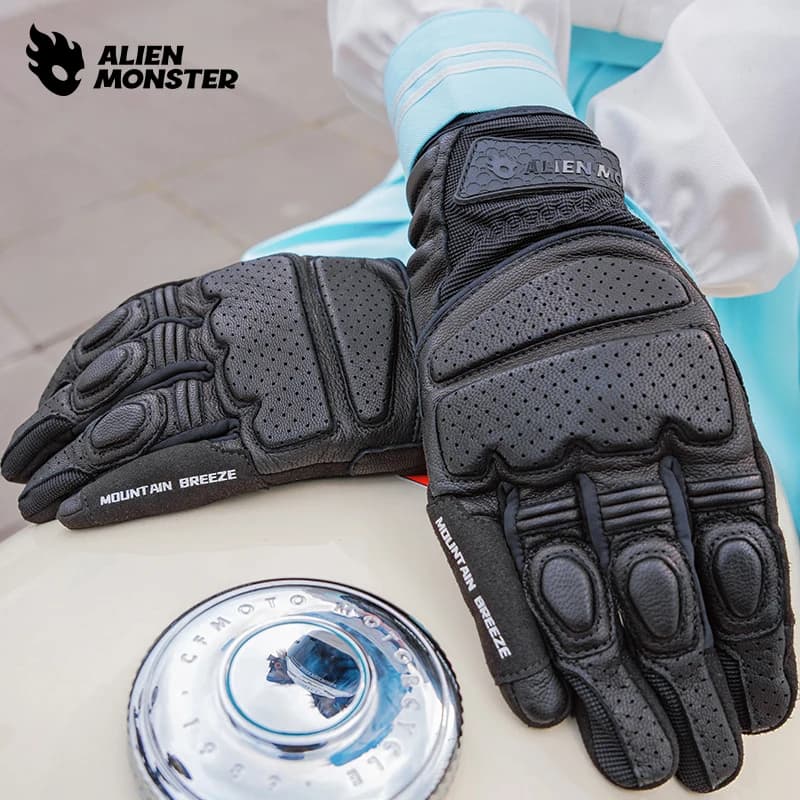 Guanti da moto in pelle per amanti Touch screen traspirante estivo perforato Accessori da ciclismo per moto Protezione per dita intere