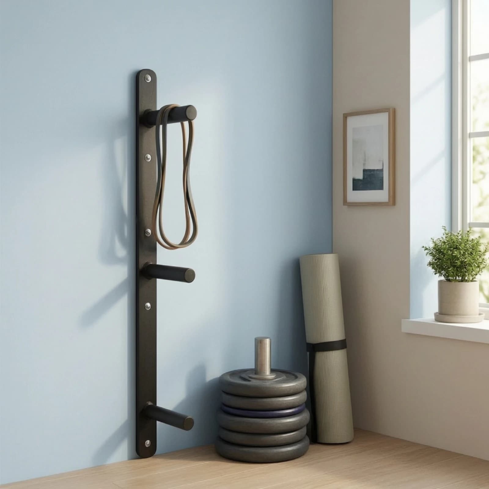 Weight Plate Storage Rack Compact Wall Mounted Weight Plate Storage Rack Gym Organizer with Peg Arms Professional Grade