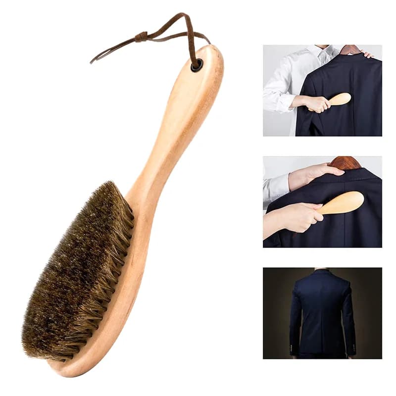 Spazzola per crine di cavallo Manico in legno Spazzola per lucidare scarpe Morbida crine di cavallo Spazzola per la pulizia del bucato Strumento Panno pulito antistatico Cura dei vestiti