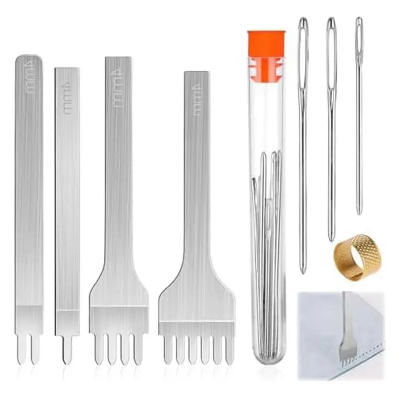 ABHI-14Pcs Leather Working Tools With 4Mm 1/2/4/6 Prongleather Punch And Large Eye Stitching Needle For Beginners Hand Tools