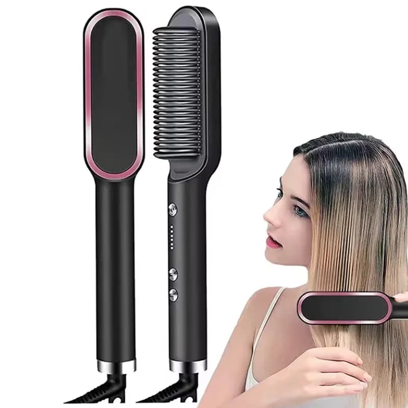 Spazzola Lisciante e Arricciacapelli 2in1 con Tecnologia Ionica e Ceramica PTC, Riscaldamento Rapido, Spazzola per Lisciare la Barba, Anti-Scottatura, per lo Styling dei Capelli