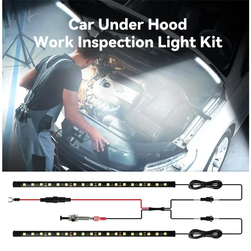 Kit luce di ispezione per lavoro sotto cofano per auto a LED universale Impermeabile 12V Barre luminose a LED bianche Luce per cofano per auto Adatto a qualsiasi veicolo