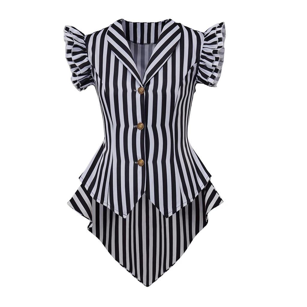 Women's Gothic Steampunk Coat Jacket with Collar With Striped Rise Punk Victorian Jacket with V Neck Top Women's Daily Halloween Costume