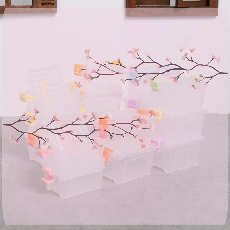 Scatola portaoggetti in plastica trasparente per casa delle bambole, 5 pezzi, custodia organizer portatile, scatole portaoggetti leggere per la casa