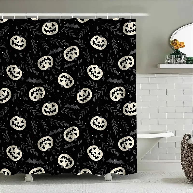 Tuniu Halloween Tenda da doccia pipistrello nero Stampa pipistrello spettrale Regalo per arredamento bagno grigio scuro