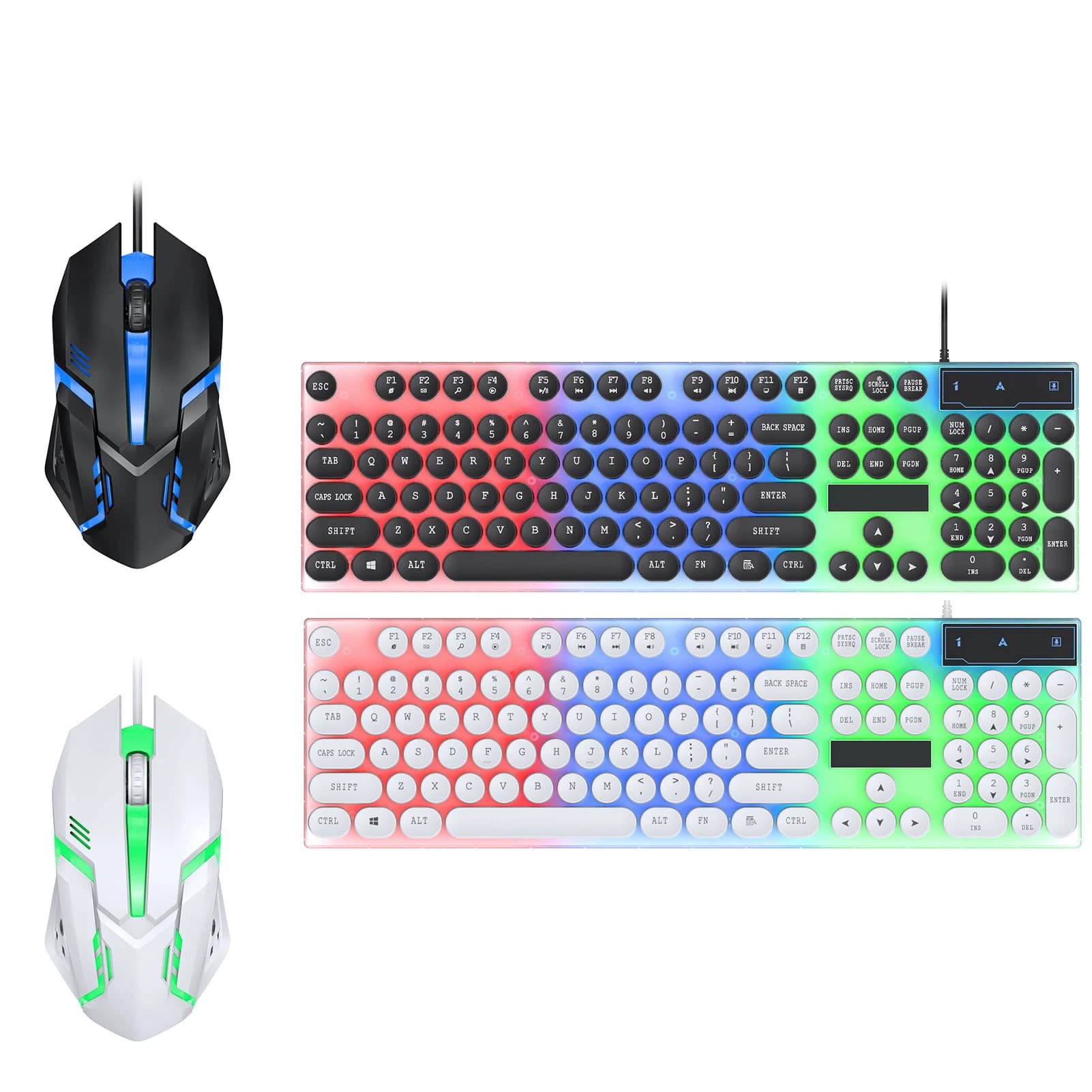 Combo Tastiera e Mouse Cablati con Retroilluminazione LED Colorata, Tastiera da Gaming 104 Tasti USB con Mouse da Gioco