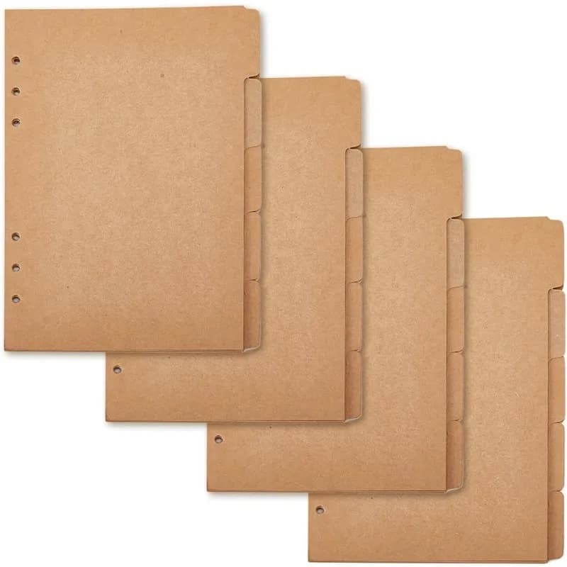 20 fogli divisori per raccoglitori in carta kraft A5 raccoglitori ad anelli con copertina a 5 schede/6 fori BurlyWood pagina indice ad anelli a 6 fori per taccuino pianificatore
