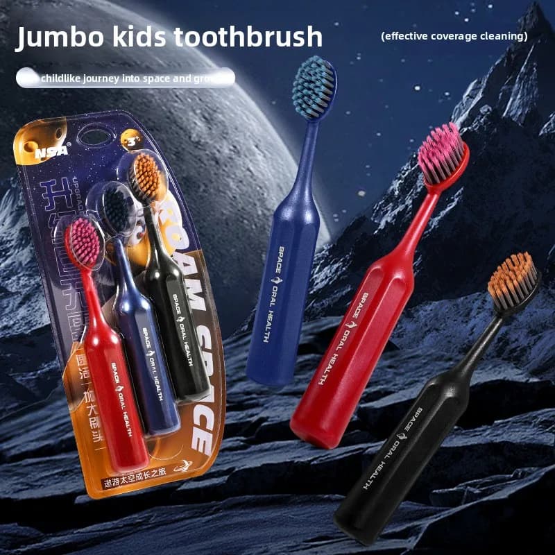 Big Mac toothbrush for children from 3 to 12 years old, starry sky, anti-slip, with soft bristles, whitening, for cleaning and care of young teeth