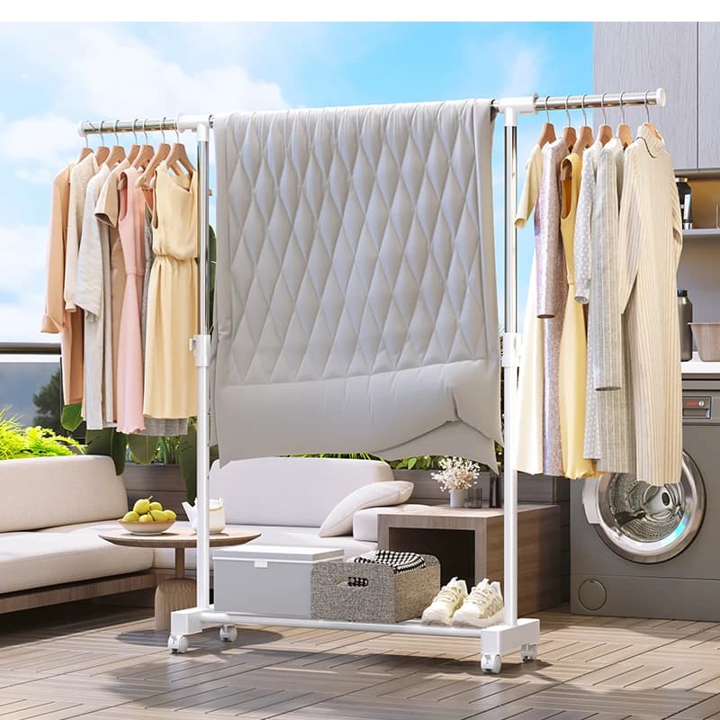 Retractable metal single stemware with shoe rack and coat rack for bedroom, balcony, courtyard