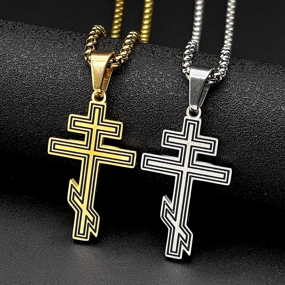 Christian Orthodox Church Cross Pendant Necklace For Women Men Stainless Steel Gold Silver Color Talisman Chain Jewelry Gift