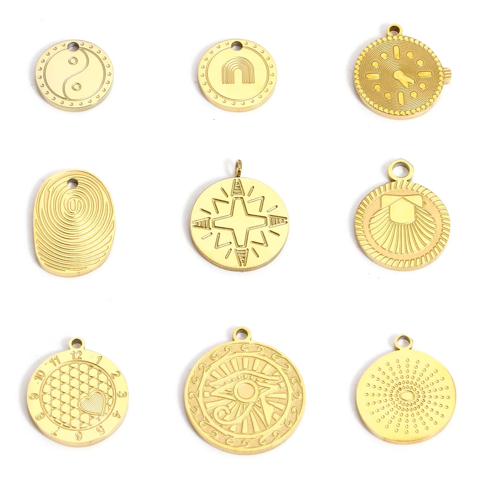 1pc 304 Stainless Steel Charms Gold Color Geometric Coin Eight Diagrams Pattern Metal Pendant DIY Necklace Earrings Jewelry Gift