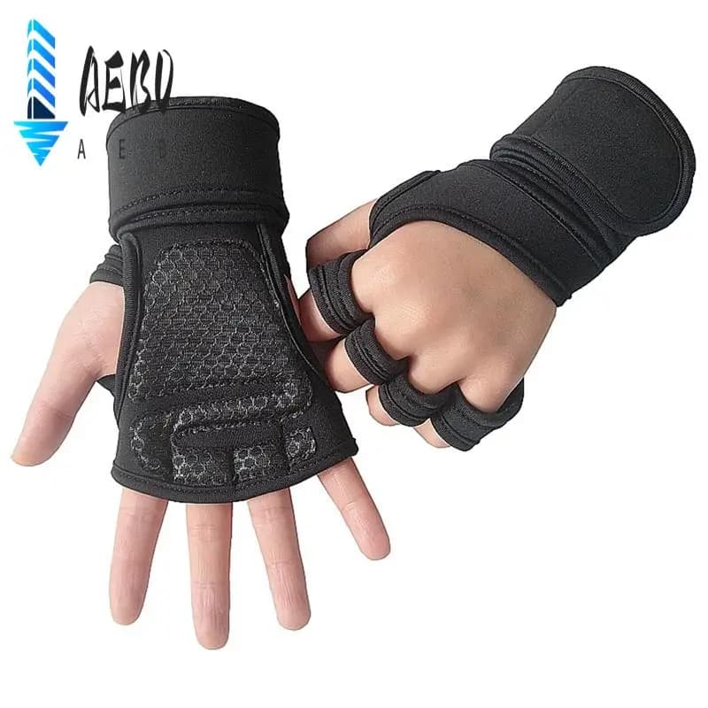 AEB0-Wheel Exercise Gloves for Men Women Fitness Body Building Weight Lift Wrist Gloves for Gym