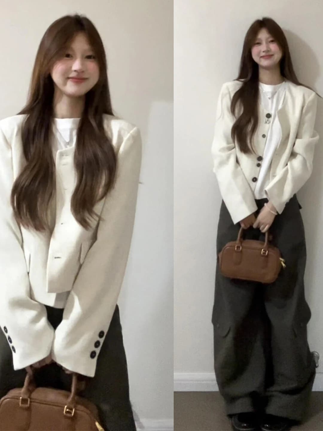 Giacca Corta Bianca da Donna Stile Coreano Primavera 2026 Nuova Moda di Alta Gamma Sensazione Raffinata Vento Profumato Top in Fibra di Poliestere