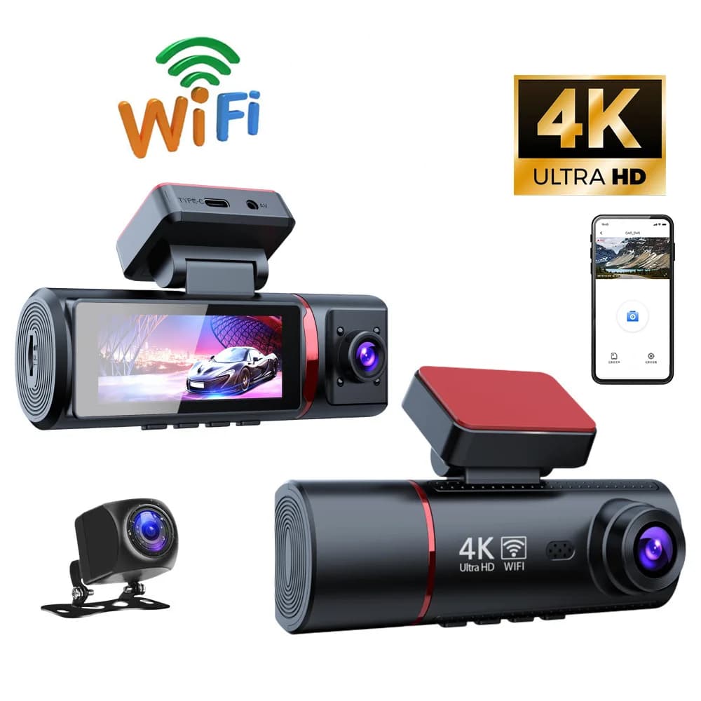 3.16 inch in-car 3 lenses 4K HD camera retromarcia WiFi Dashcam front back Dashcam three way front for night vision DVR car recorder