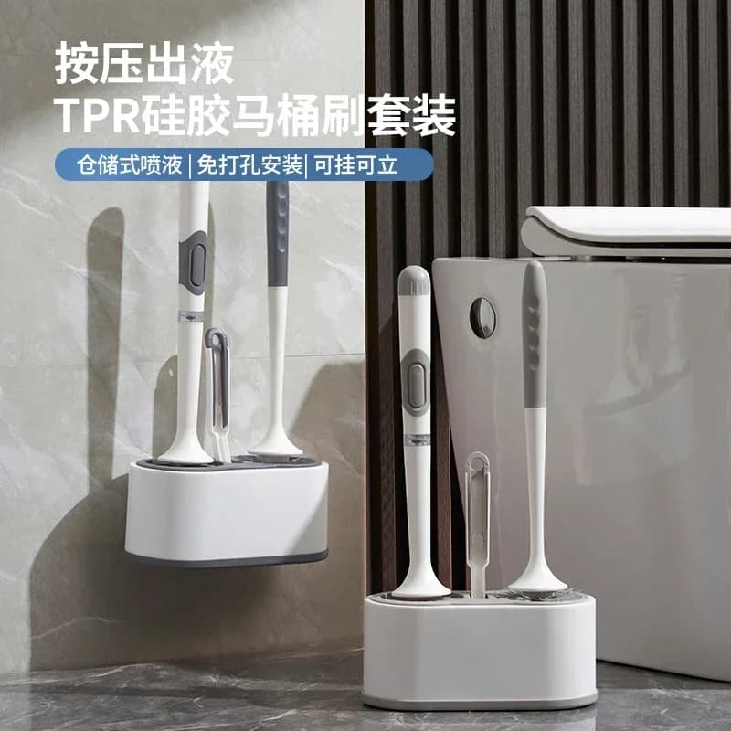 Set porta scopino per WC transfrontaliero Set scopino per WC in silicone con dispenser con manico ricaricabile Scrubber da bagno