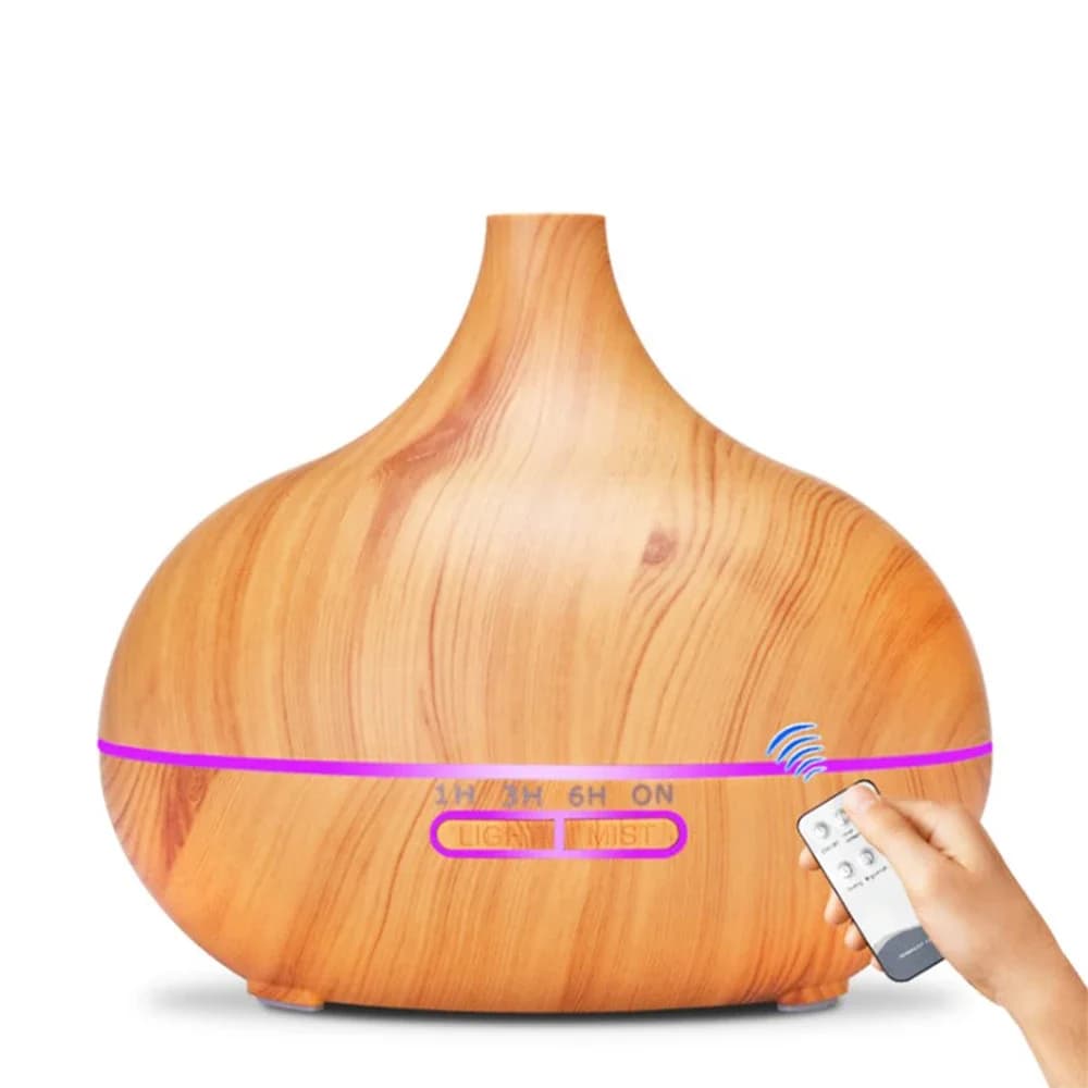 Diffusore di Oli Essenziali per Aromaterapia con Effetto Legno, Umidificatore d'Aria a Ultrasuoni con Telecomando e Luce LED a 7 Colori