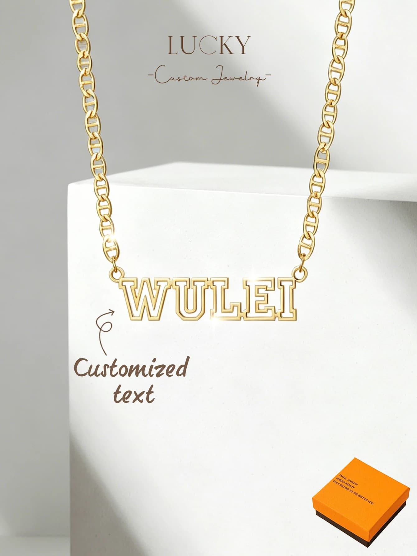 1 DIY custom women's name necklace, length 45 centimeters, customizable name, simple daily style, product includes gift box, cus
