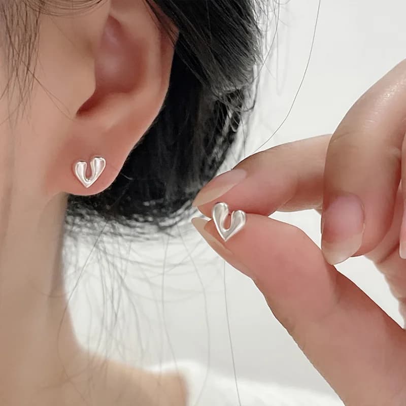 Orecchini a bottone in argento Linee color oro Quadrato elegante cuore geometrico punk per gioielli regalo ragazza donna Dropshipping all'ingrosso