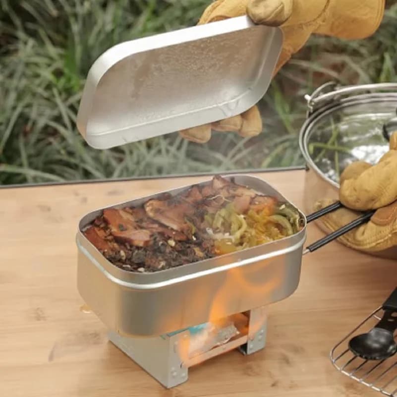 2400ml Foldable Bento Box Handle, Lunch Container for Adults, Aluminium Camping Cookware Lunch Box for Picnics, Camping, Hiking
