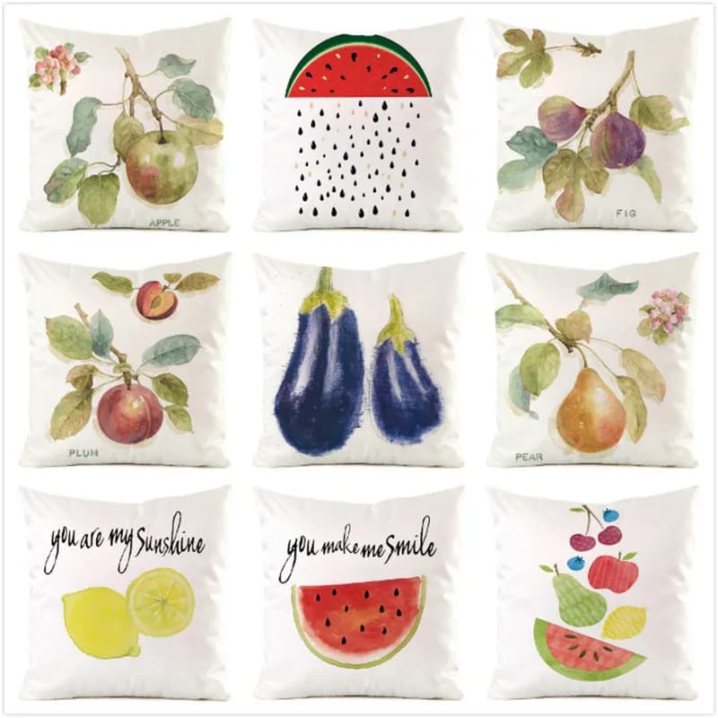 Fruit and Vegetable Hand-Painted Series Digital printing short plush pillow covers for car sofa office cushion cover home goods