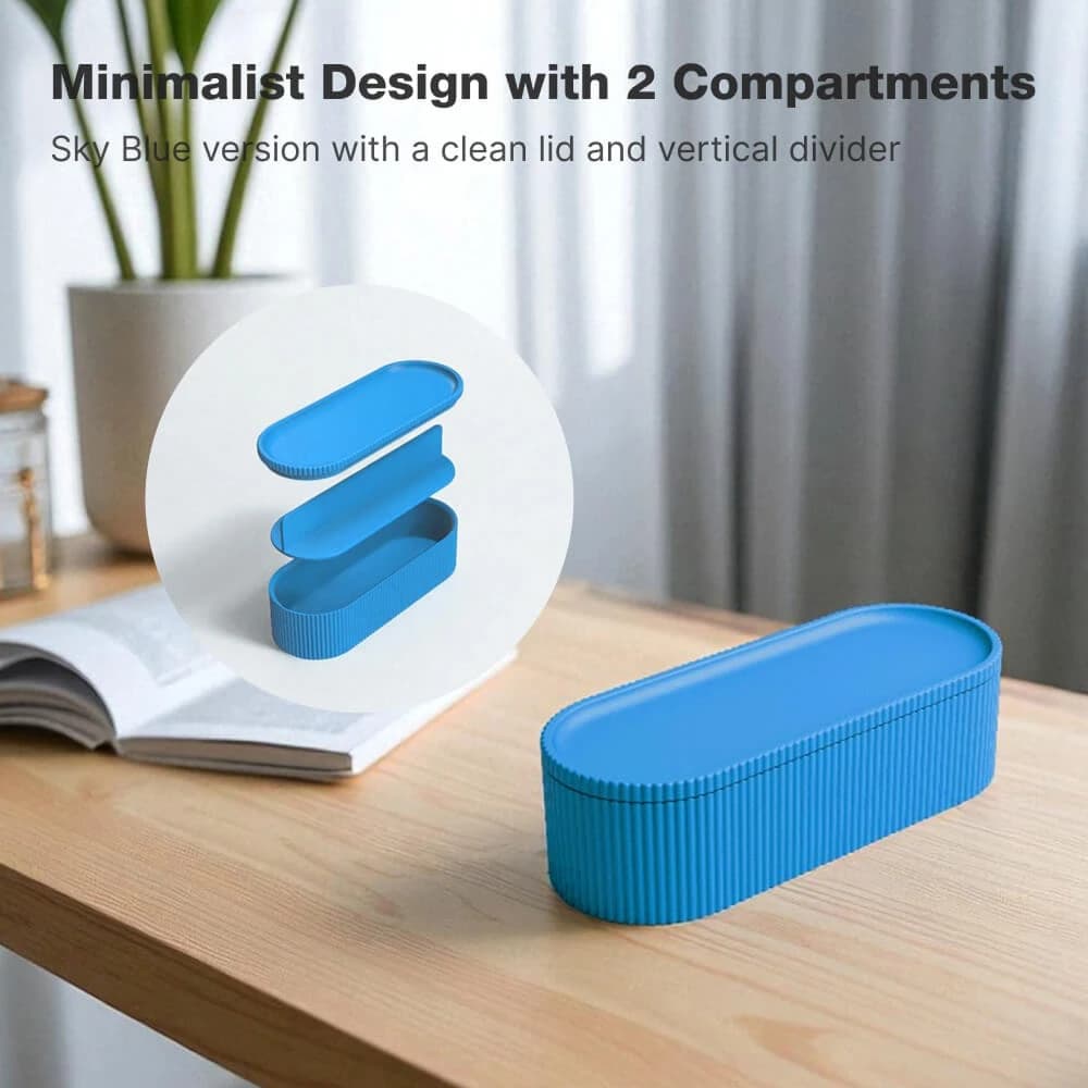 Astuccio Multifunzionale con Coperchio a 3 Scomparti, Organizzatore da Scrivania con Stampa 3D a Coste, Portaoggetti per Cancelleria per Ufficio e Casa