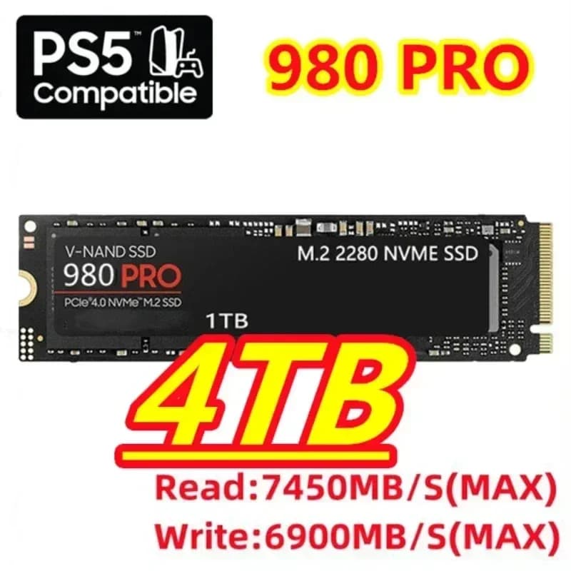 High Performance 980Pro PCIe Gen4 x4 NVMe M.2 2280 SSD 3D TLC NAND Internal Hard Drive Large Capacity 1/2/4/8TB Upgrade Disk Com