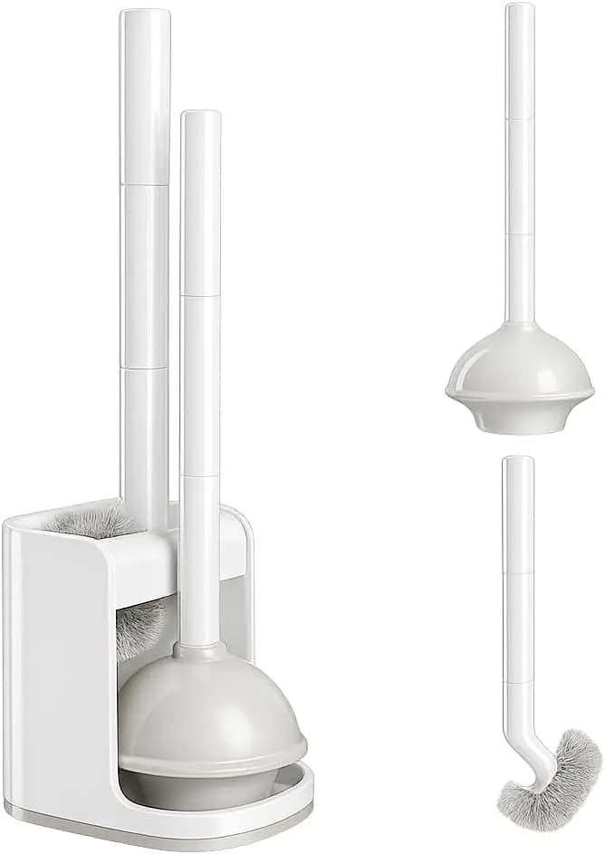 Set di sturalavandini e spazzola per WC bianchi per una pulizia efficiente del bagno, 1 set
