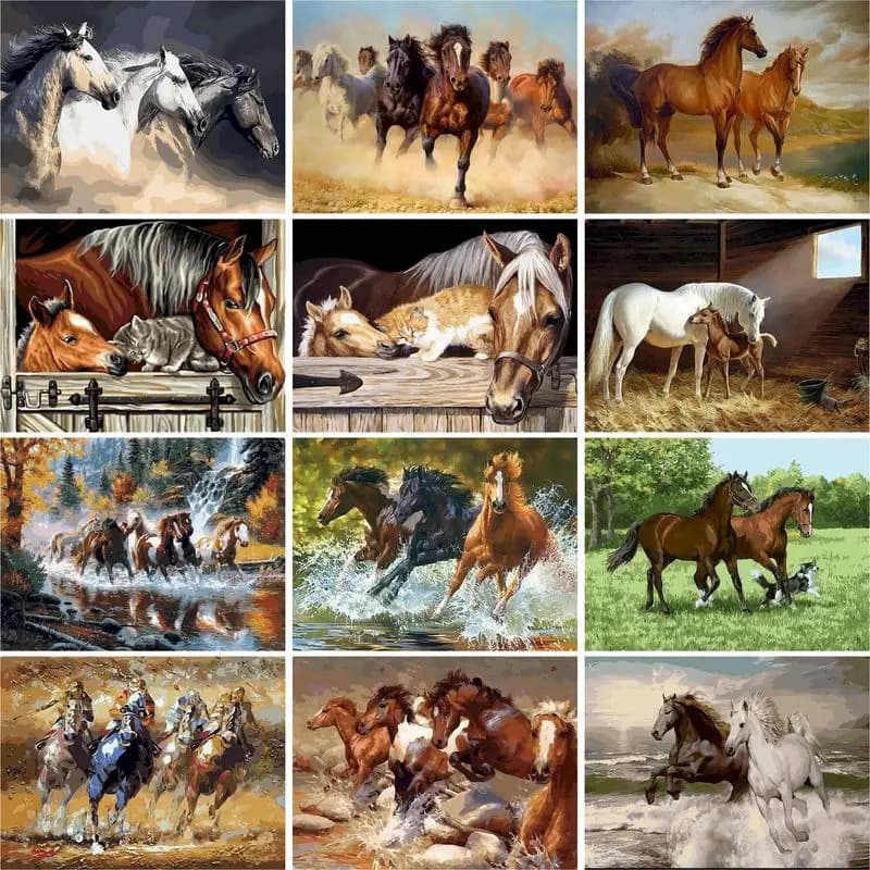 GATYZTORY pittura a olio con i numeri per adulti cavallo gatto animale vernice per numero decorazione domestica moderna Artcraft incorniciato