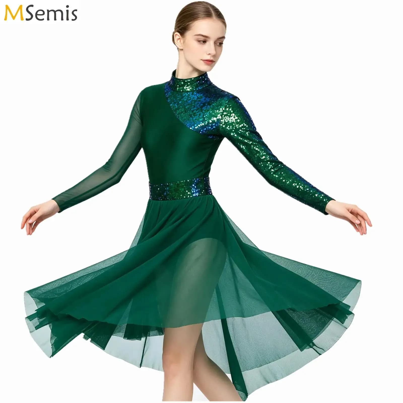 Costume da donna con paillettes scintillanti, ginnastica, pattinaggio di figura, balletto, danza lirica, body, costume da spettacolo di danza moderna contemporanea