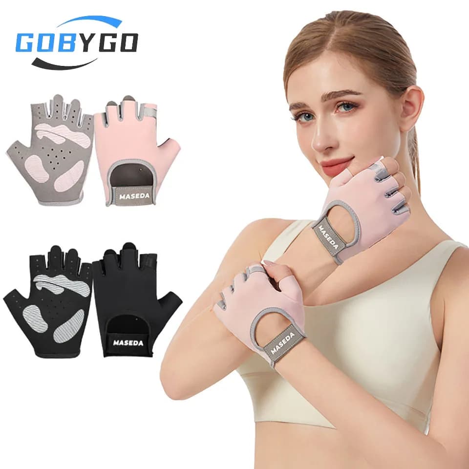 GOBYGO 1 paio di guanti senza dita in silicone antiscivolo, traspiranti e resistenti all'usura, per palestra, sport all'aria aperta, ciclismo, yoga, tennis, uomo, donna