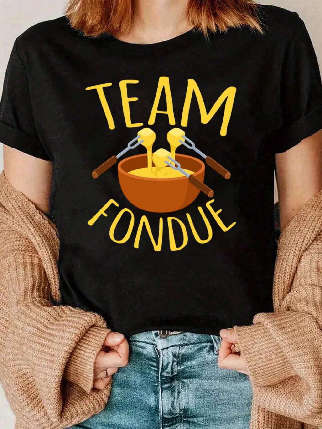 T-shirt con stampa Team Fondue Abbigliamento casual da donna 220g