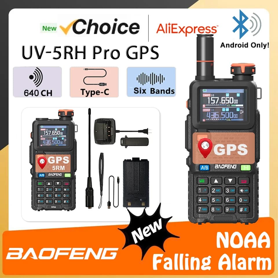 Baofeng UV-5RH pro GPS Dual-Band 10W Walkie Talkie a lungo raggio Bluetooth Programmazione telefono Batteria a lunga durata Radioamatore bidirezionale