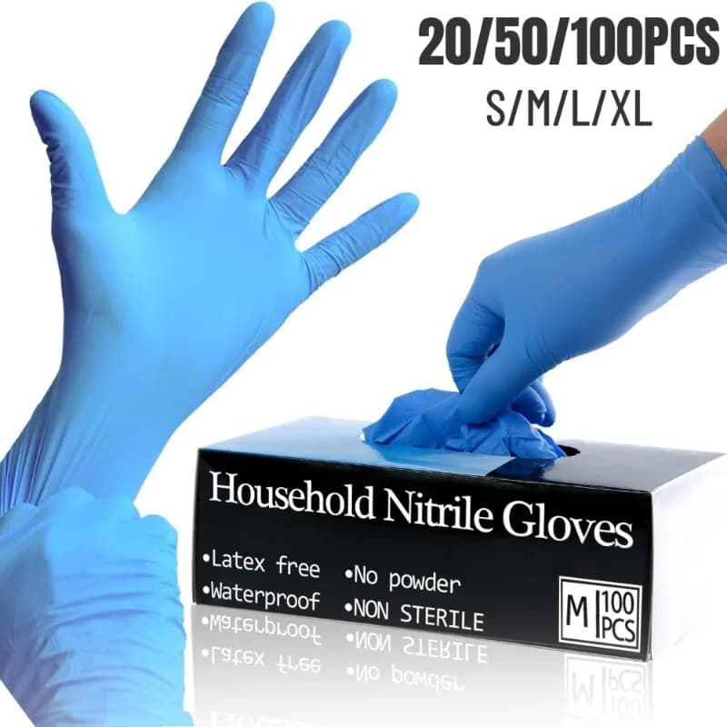 20/50/100PCS Guanti monouso in nitrile blu - Impermeabili senza lattice senza polvere per la pulizia della cucina domestica Lavastoviglie