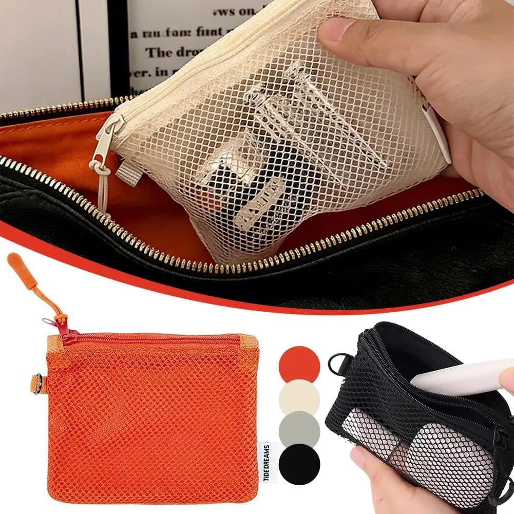 Upgrade Dual-Layer Mesh Storage Bags Portable Travel Makeup Bag with Zipper Mini Toiletries Cosmetics Organizer Simple Stationer