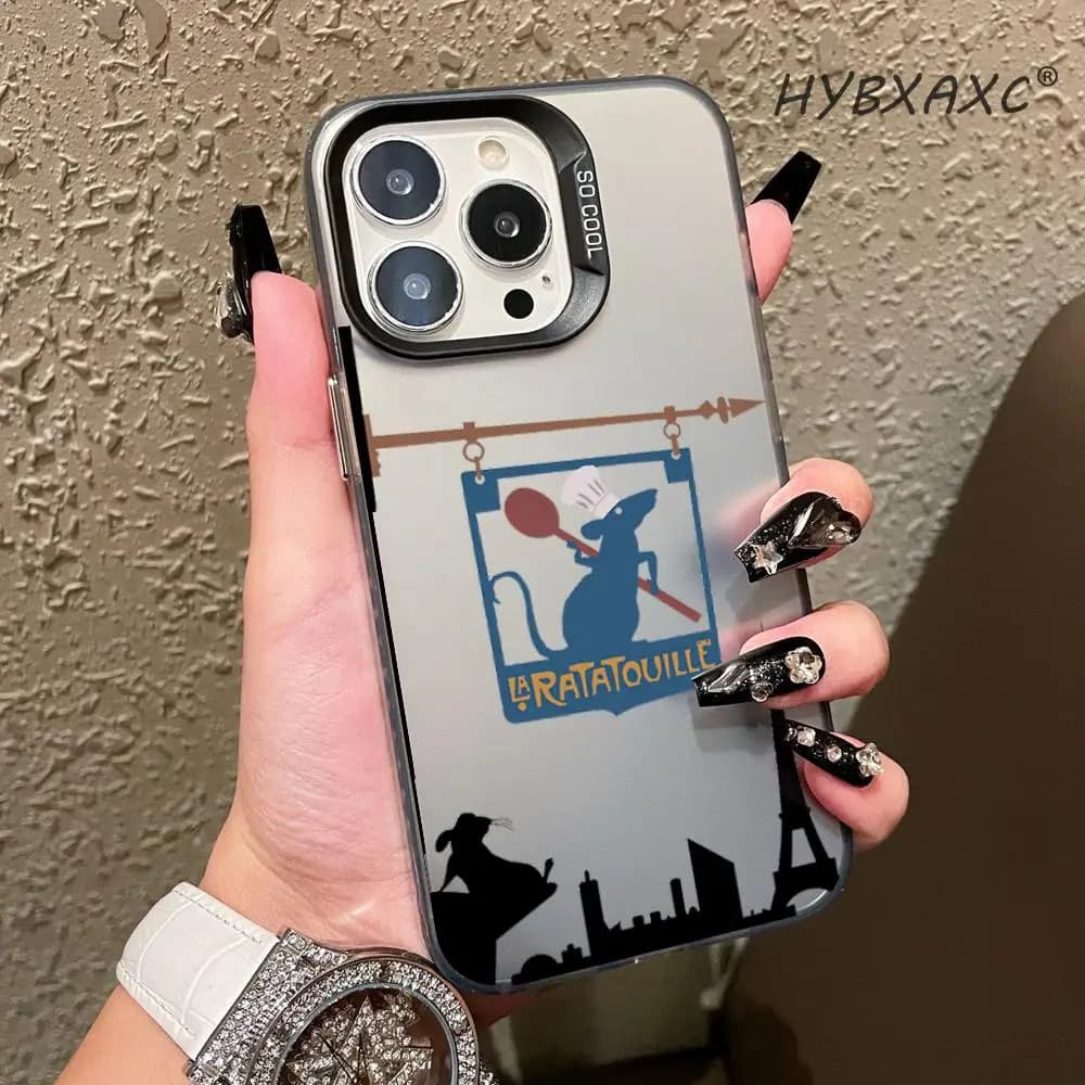 Custodia per telefono trasparente con airbag anti-caduta Cartoon R-Ratatouilles Silver per iPhone 17 16e 16 15 14 13 12 11 Pro Max 7 8 Plus X HYBXAXC