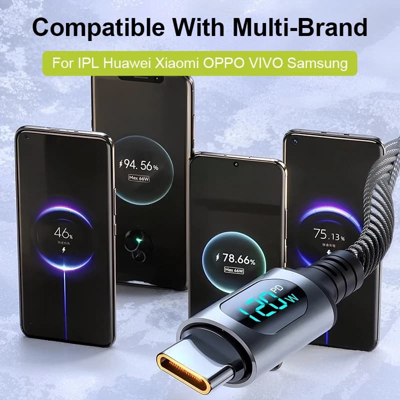 MeeGoo 6A 120W Cavo di ricarica super veloce da USB A a tipo C con display digitale a LED per Xiaomi Redmi POCO Samsung Nylon intrecciato