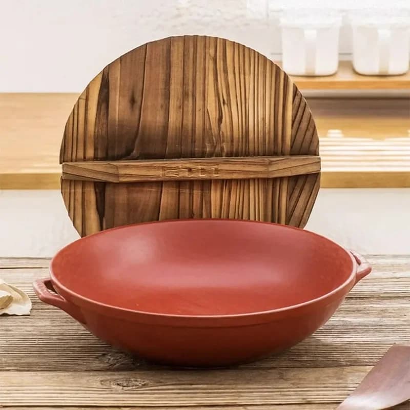Retro Chinese Ceramic Wok Non Stick Frying Pan Heat Resistant Dry Pot for Kitchen Cooking Household Commercial Use Pure Clay