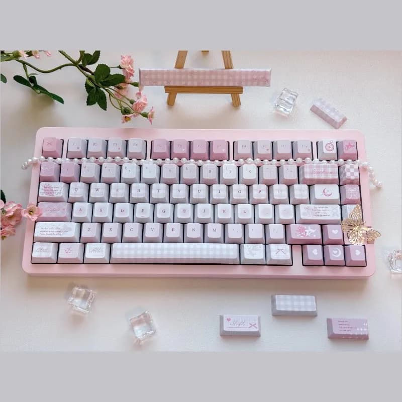 Swimming Fish Pink Profile Cherry PBT Theme Cover Set Custom Handmade Original Covers for Mechanical Keyboard Accessories