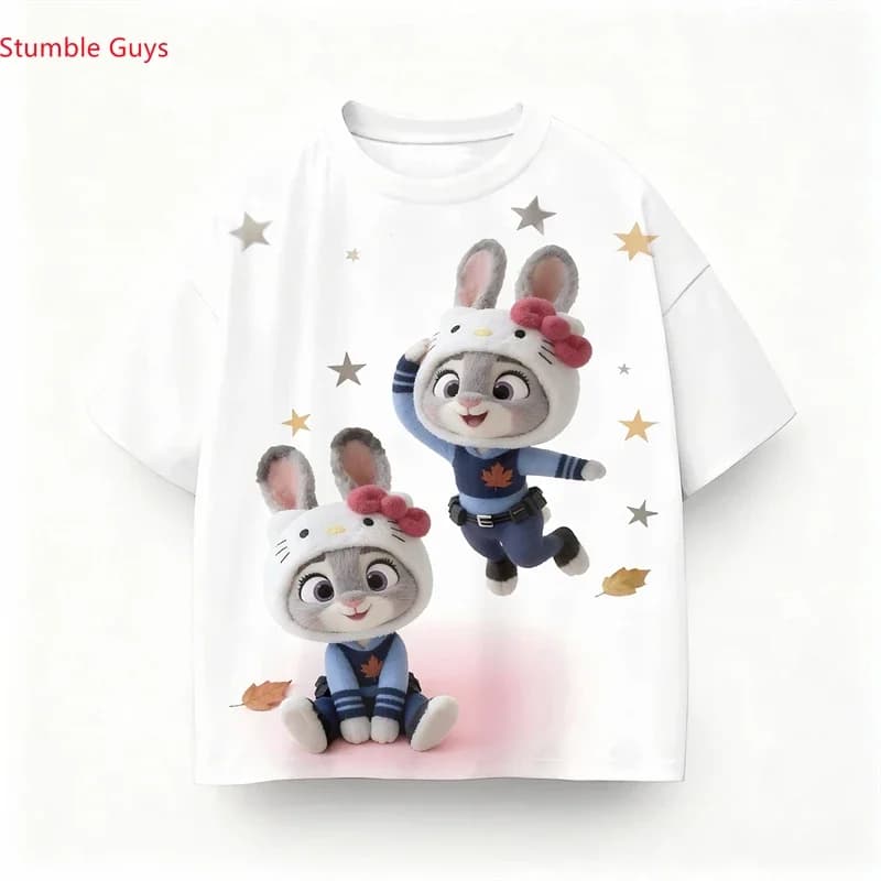 T-shirt Zootopia per bambine, estiva, con stampa Judy Hopps, manica corta, morbida, in cartone, casual, alla moda, con cartoni animati