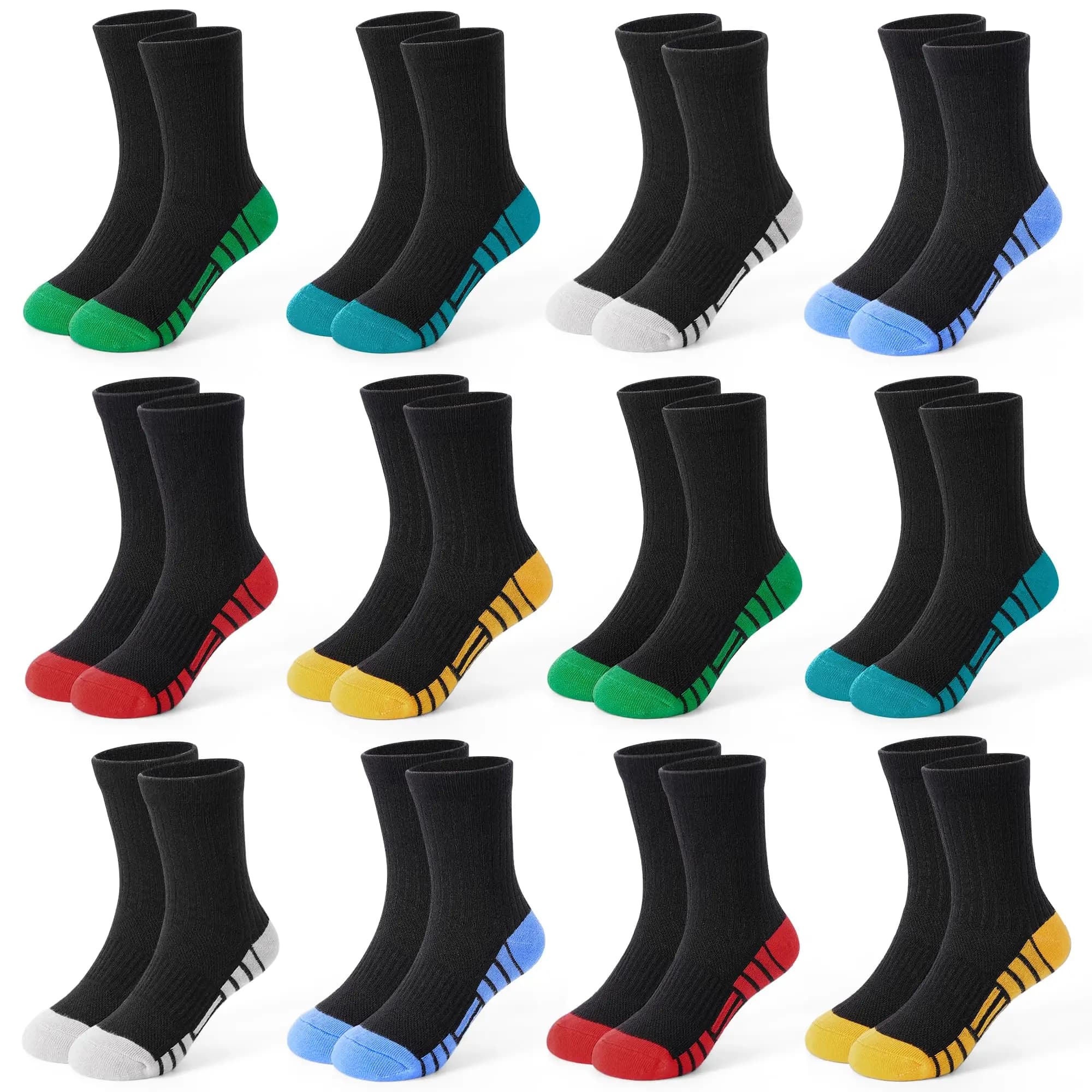 12 Pairs Elastic Comfortable Boys Crew Socks 1-14 Years Daily Casual Sports School All-Season