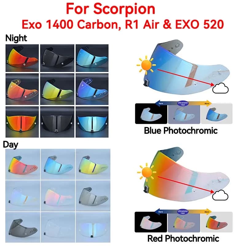 Visiera per casco per Scorpion Exo 1400 Carbon, R1 Air & EXO 520 391 Visiera per casco moto Placcatura Lente di protezione UV Visiera